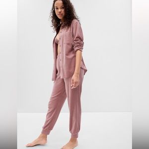 Gap Mauve Pink Velour Button Up Lounge Set